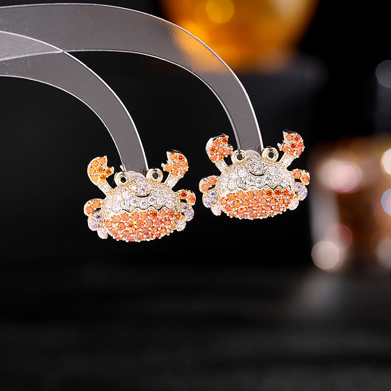 2025 S925 silver needle simple versatile earrings personalized Korean Internet celebrity tide earrings creative design cute little crab stud earrings