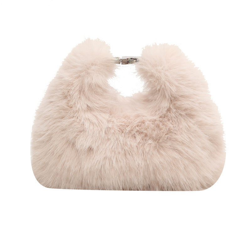 BENPAOLV 2025 Bag Women's  Winter New Soft Imitation Rabbit Hair Portable Women's Bag Small and cute one-shoulder messenger bag