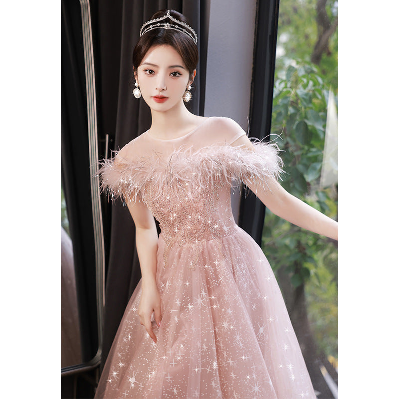 2025 Evening dress women's  new light luxury niche style adult ceremony Mori pink fugitive princess birthday wedding dress