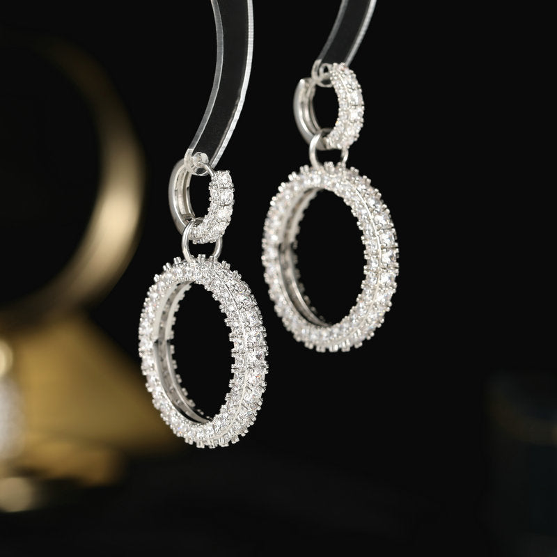 2025 high-end ring ear buckle Tide light luxury style ear jewelry wholesale Atmospheric zircon inlaid geometric circle earrings