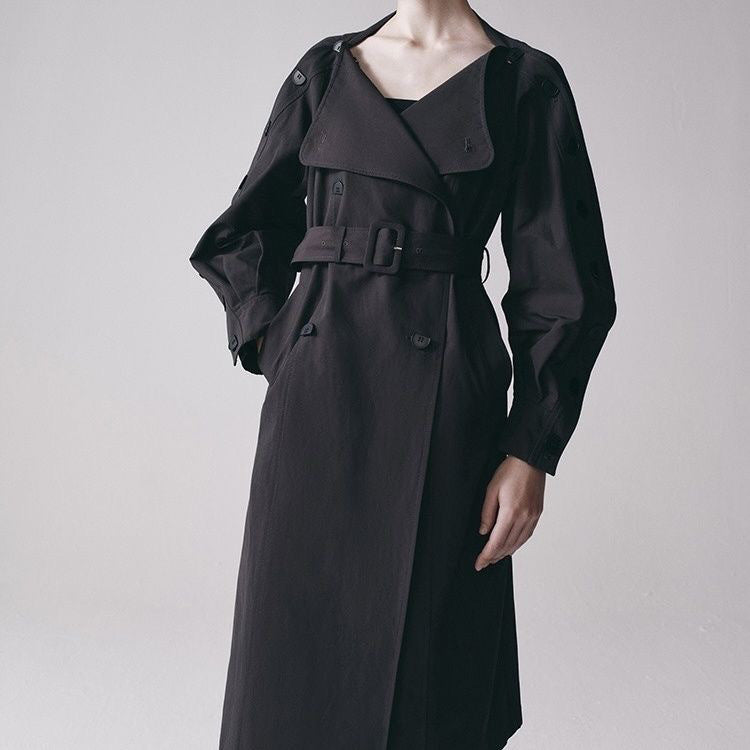 2025 Spot popular autumn [high-end series] trench coat long neat large lapel elegant trench coat coat