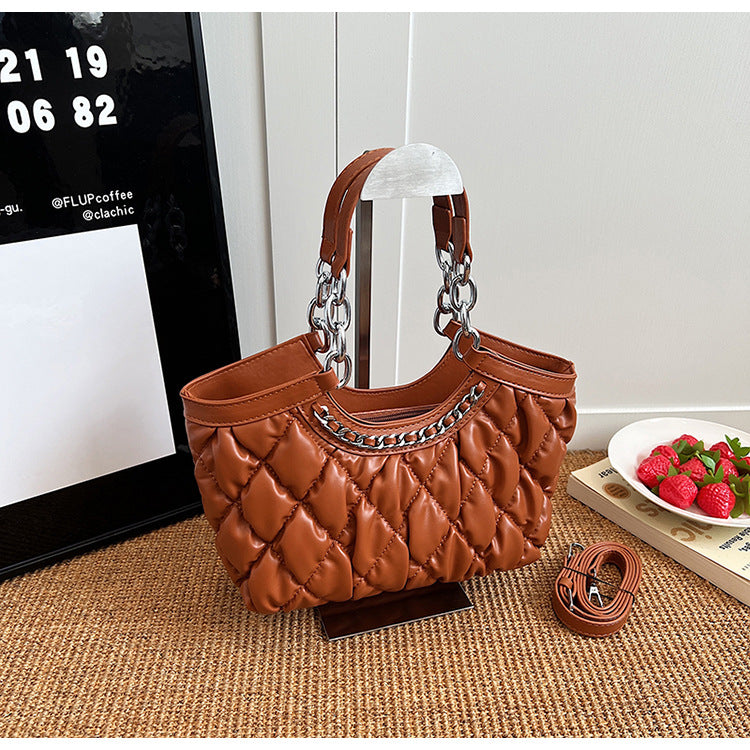 BENPAOLV 2025 Classic embroidered thread rhombus handbag  new women's bag fashionable and simple Popular style one shoulder oblique span bag