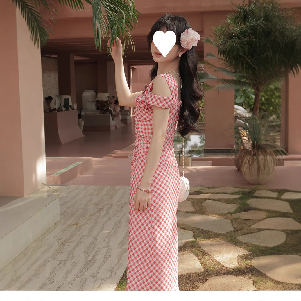2025 summer  three-dimensional flower waist sleeveless skirt women's clothing spring and summer women's long thin dress fashion