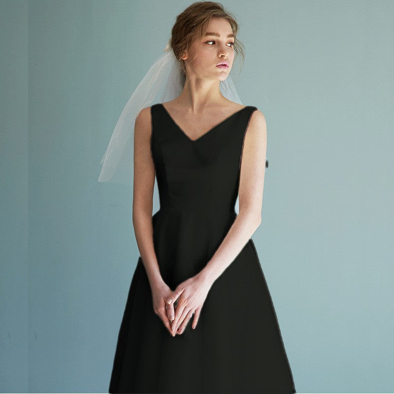 2025 new white satin light wedding dress simple atmosphere V-neck dress birthday first-year adult ceremony dress