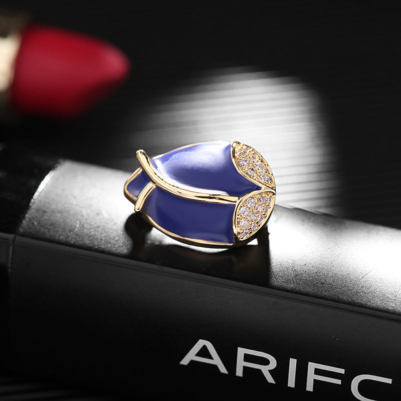 2025 New Korean tulip brooch fashionable personalized oil drop pin gold micro-inlaid zircon small collar wholesale