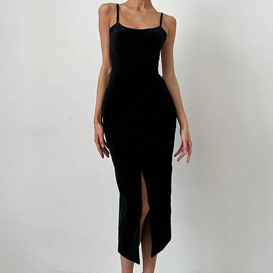 2025 Sexy backless suspender temperament square neck dress evening dress popular  spring and summer fashion new New long dress