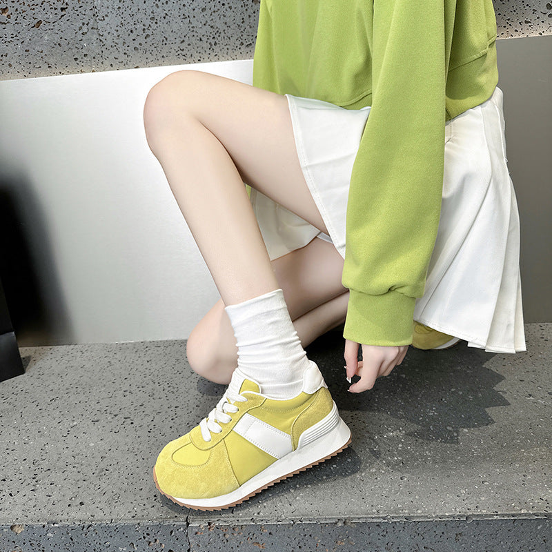 2025  Leather platform German training shoes women's  spring new Korean version versatile lace-up casual shoes heightening board shoes sports shoes