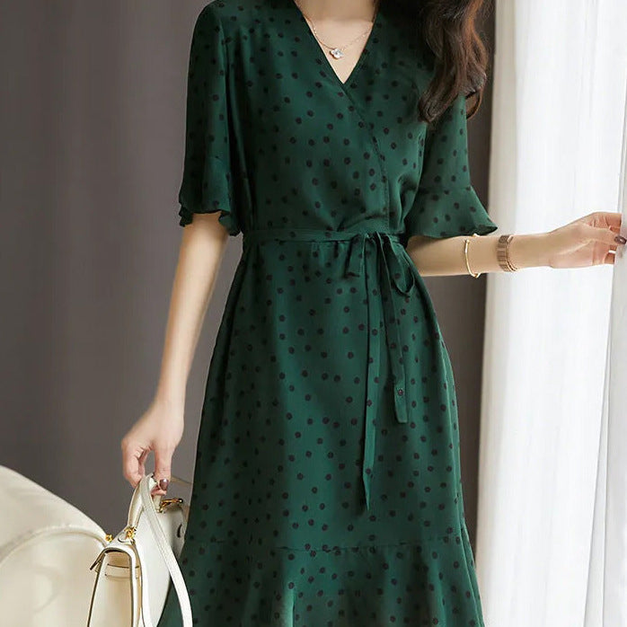 2025 Polka dot heavy silk dress, Hangzhou silk women's clothing, mulberry silk  new summer medium and long skirt