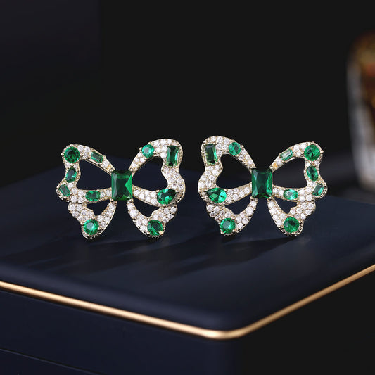2025 S925 silver needle designer earrings micro-inlaid craftsmanship light luxury high-end earrings super fairy temperament hollow butterfly stud earrings