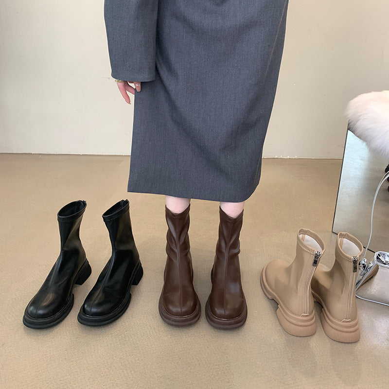 2025  thick-soled spring and autumn short boots women's winter new flat-bottomed Korean small naked boots fashion boots women's boots thin boots
