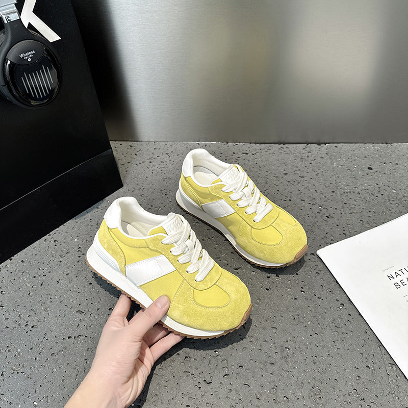 2025  Leather platform German training shoes women's  spring new Korean version versatile lace-up casual shoes heightening board shoes sports shoes