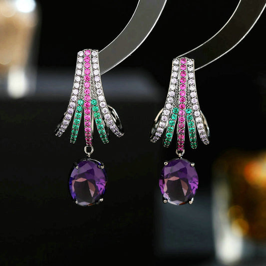 2025 S925 silver needle  retro elegant temperament earrings women's water drop zircon inlay design sense geometric line earrings