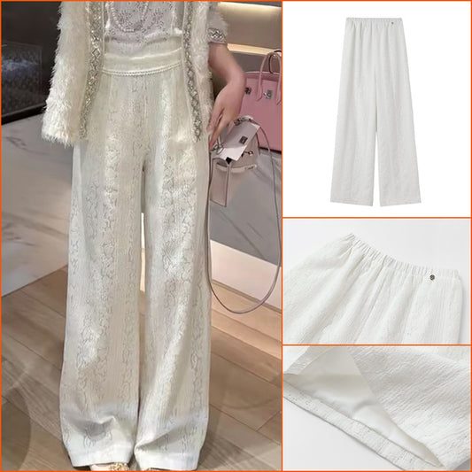 2025 spring new high-end light luxury design sense retro white high-waisted and thin wide-leg casual pants women's N2017