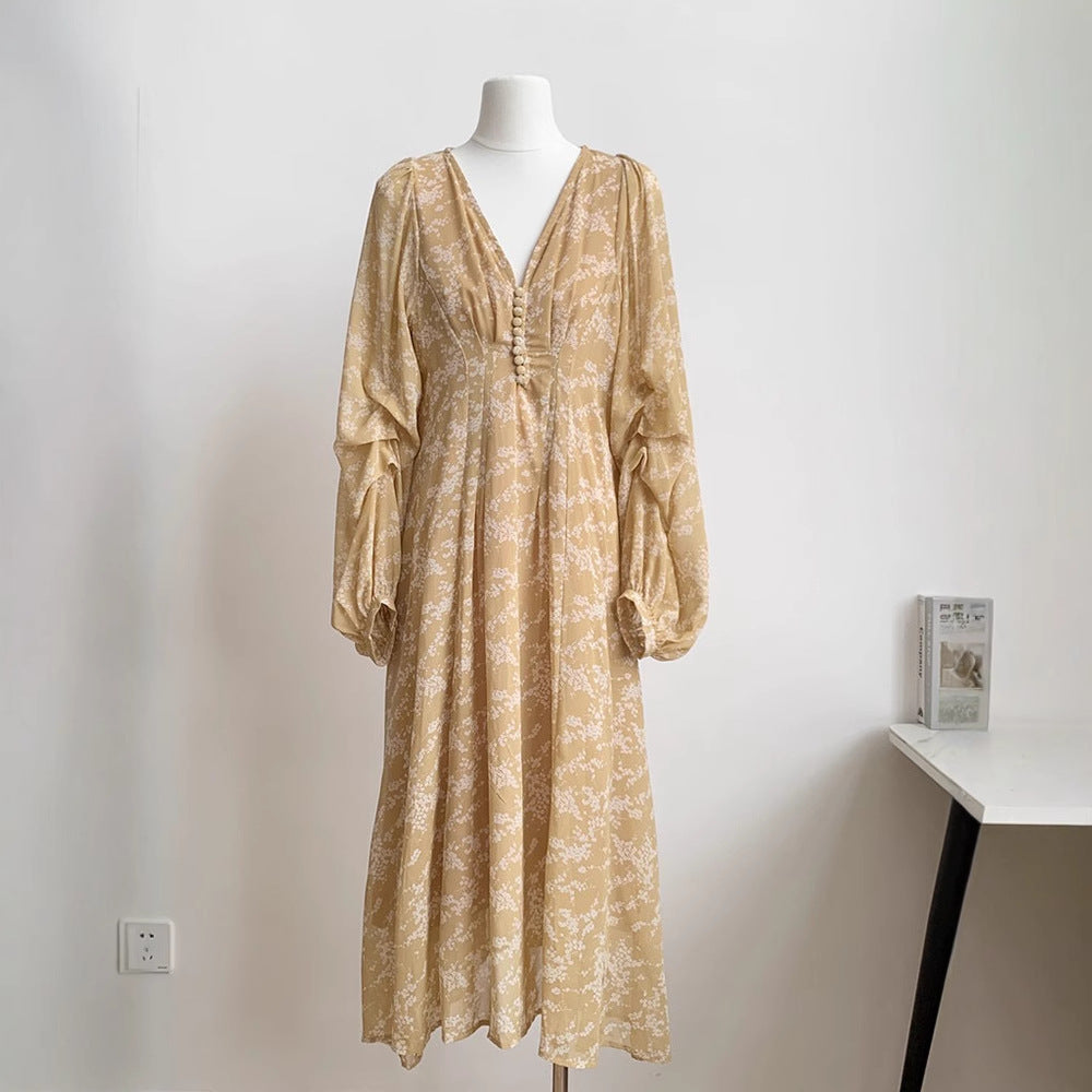 2025 Go to a windy place Liu Yifei same floral dress women's  spring new long-sleeved printed spring dress