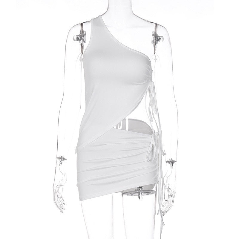BENPAOLV Cross-border 2025 trade 2025 style niche fashion summer suit single shoulder design vest wrinkled skirt two-piece set women