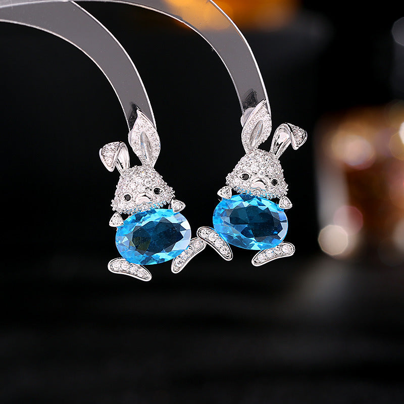 2025 S925 silver needle super flash zircon inlaid earrings girl heart sweet fresh earrings temperament cute rabbit stud earrings