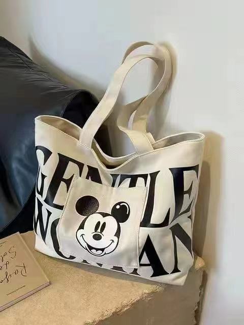 Large Capacity Letters Canvas Bag Women's  New Mickey Fashion Shoulder Tote Bag Portable Shopping Bag for Going out
