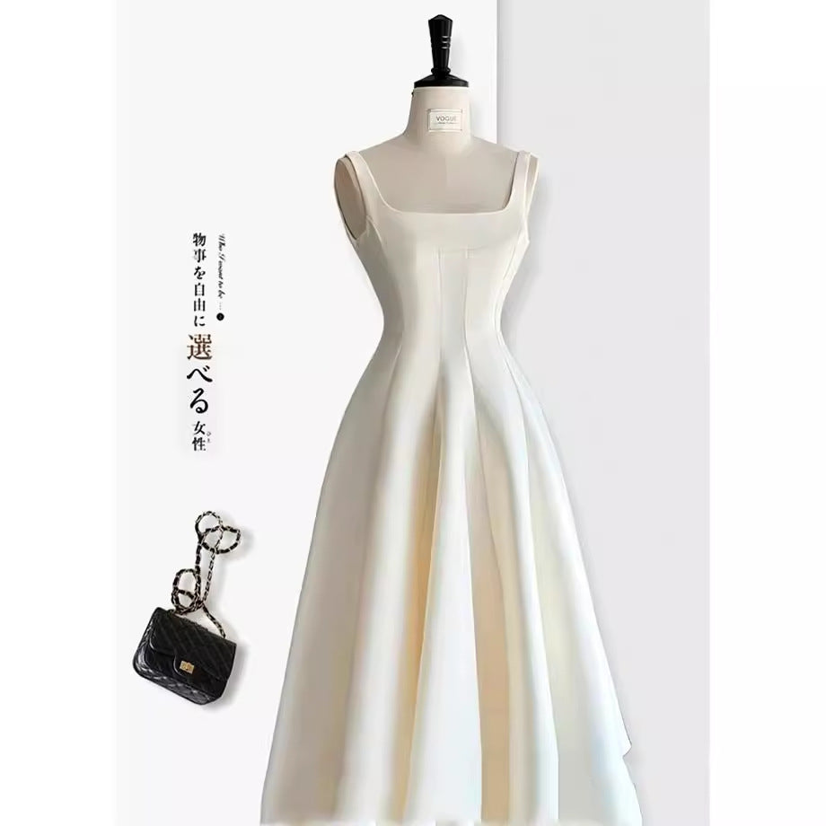 2025 White suspender dress women's spring  niche gentle wind high-end long dress birthday dress dress first love