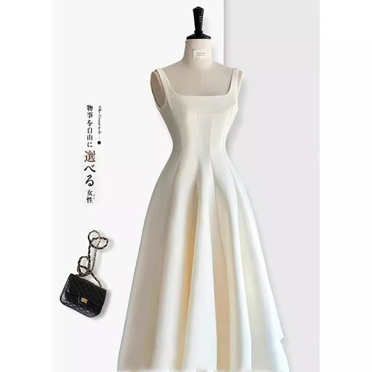 2025 White suspender dress women's spring  niche gentle wind high-end long dress birthday dress dress first love