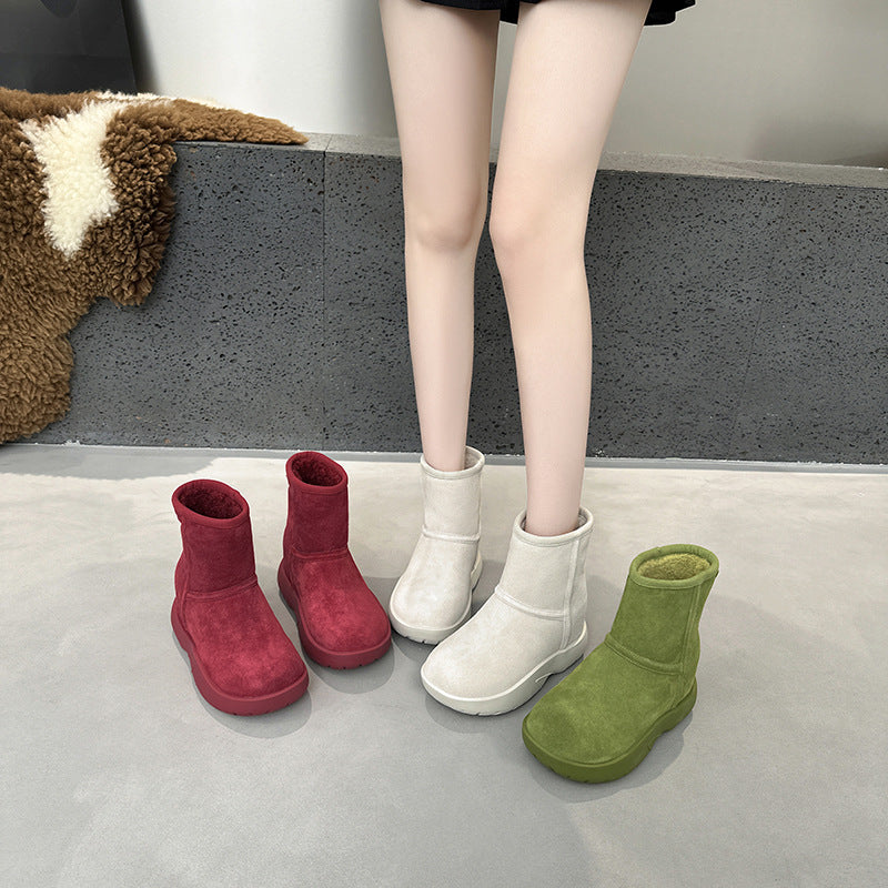 2025  Inner heightening snow boots women's winter velvet thickened popular new leather minus 40 degree thick-soled short boots