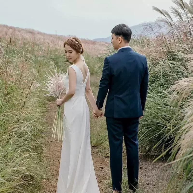 2025 New thin long light wedding dress Mori retro going out yarn bridal dress travel photography simple high-end dress skirt