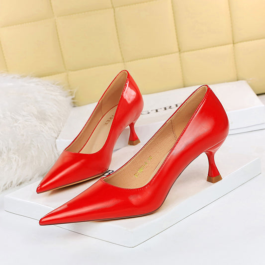 2025 1961-1 Korean version fashionable and delicate pedicure simple and versatile high heels women's shoes high heels shallow mouth pointed spring and autumn single shoes