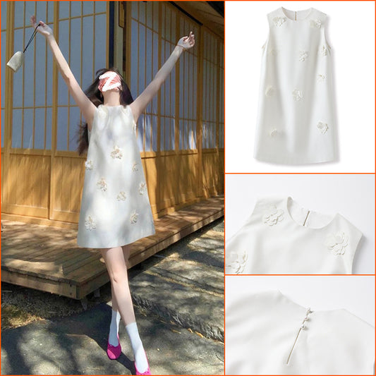Spring and summer new fairy gas thin loose dress temperament solid color high sense petal sleeveless A word long dress M3050
