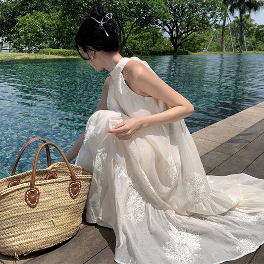 2025 gentle wind beautiful off-the-shoulder neck dress fairy summer temperament princess seaside vacation beach dress