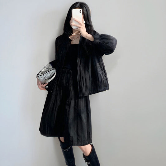 2025 Women's clothing autumn and winter fashion suit high-end casual zipper cardigan cotton coat skirt pleated two-piece set trendy