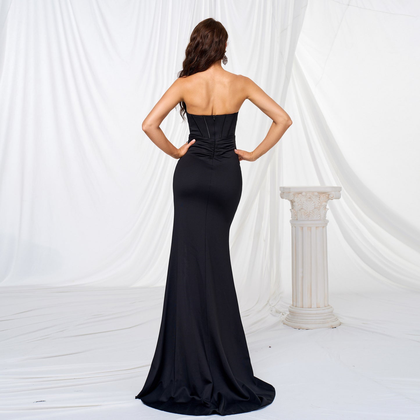 2025 high-end temperament elegant chest wrapping one-word collar long banquet pendulum evening dress bridesmaid dress dress