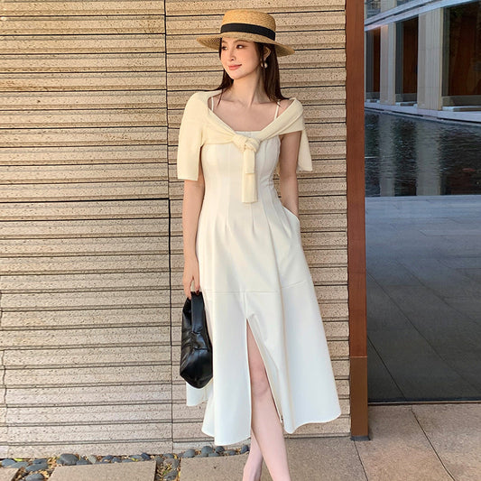 2025 spring and summer new high waist temperament elegant suspender dress high-end long dress children 88160