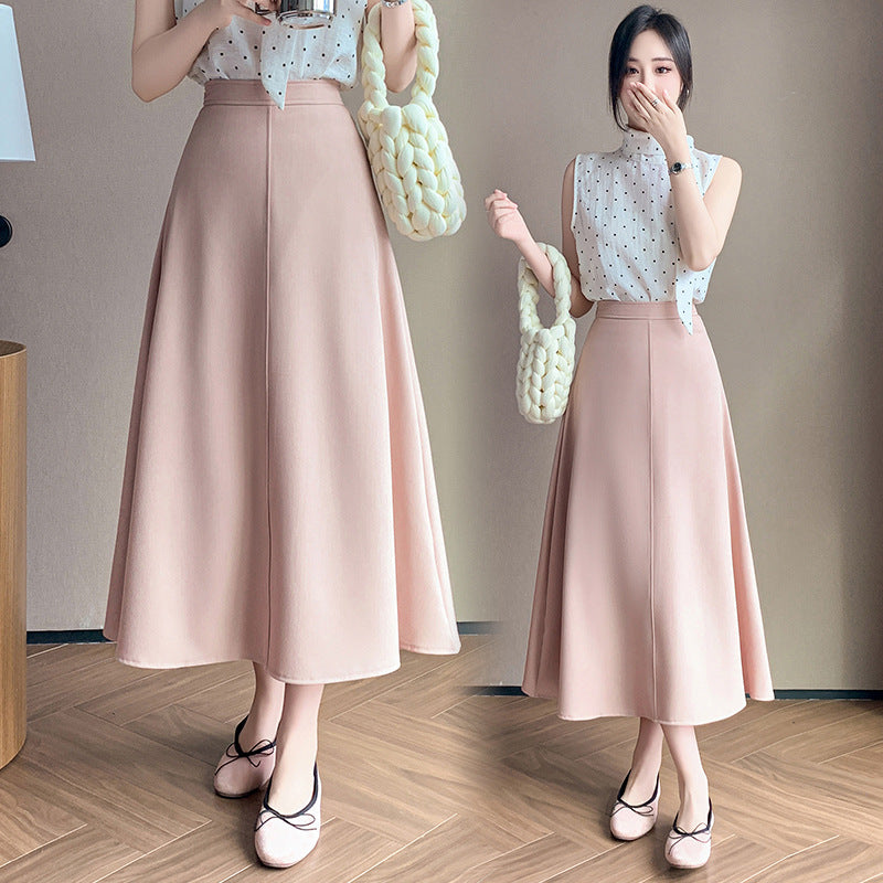 Hot trade medium and long skirt 2025 spring and summer new high-waisted pendulum A-shaped skirt covering the hips and showing thinness suit dress