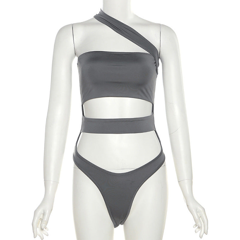 2025 style 2025 spring new women's clothing sexy sleeveless slim-fitting hollowed-out backless solid-color open-button onesie