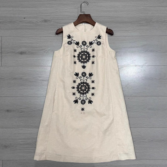 summer new linen embroidered sleeveless dress