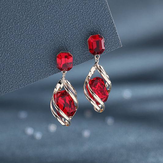 2025 autumn and winter new retro earrings court temperament blue crystal versatile fashion earrings women's 925 silver needles