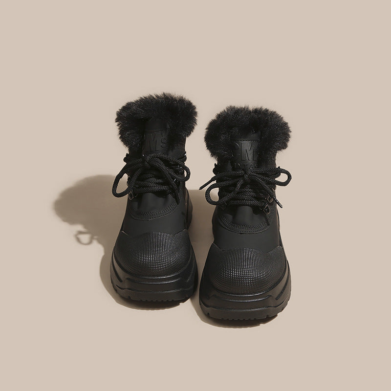 2025 Snow boots women's popular new winter velvet thickened warm Northeast large cotton shoes thick sole heightened Martin short boots