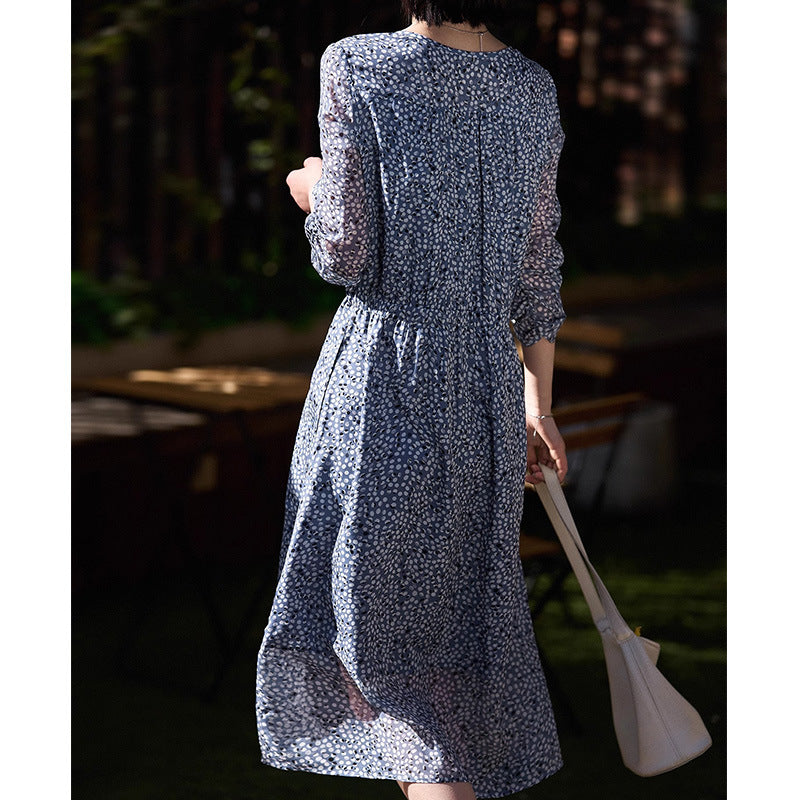 2025 High-end double crepe mulberry silk skirt, gentle floral skirt polka dot silk dress summer new women's clothing