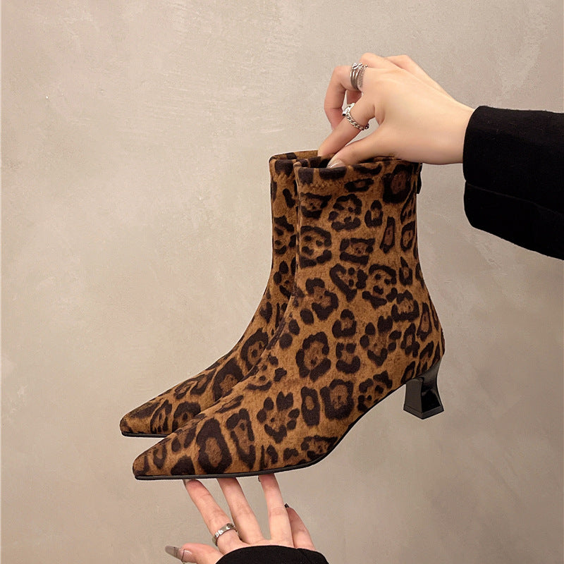 2025 niche temperament pointed suede short boots women's boots popular new thin heel high heel and ankle boots thin boots