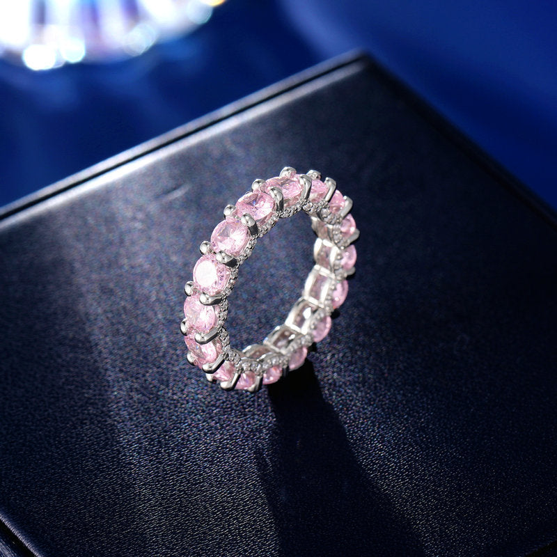 2025 New colorful copper inlaid zircon jewelry ring tide niche light luxury design high-end candy color rainbow ring