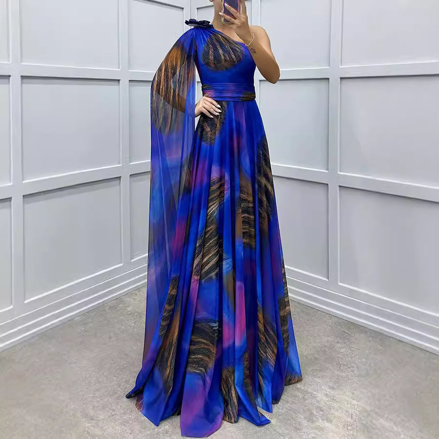 BENPAOLV Hot selling lady Genesis high-end women's long dress boutique chiffon slanted shoulder dating celebration evening dress