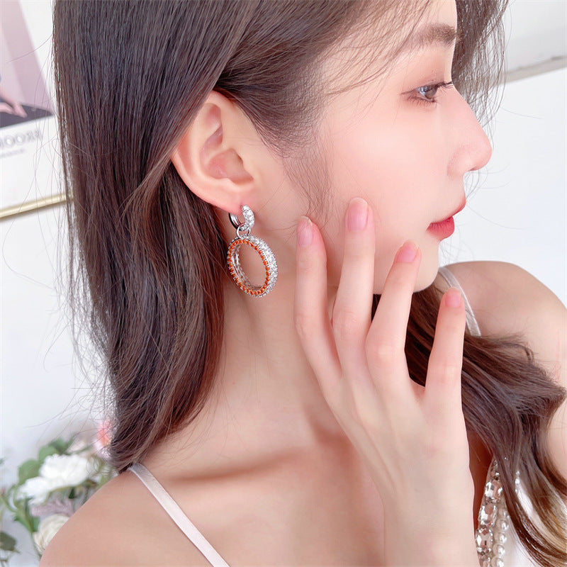 2025 high-end ring ear buckle Tide light luxury style ear jewelry wholesale Atmospheric zircon inlaid geometric circle earrings