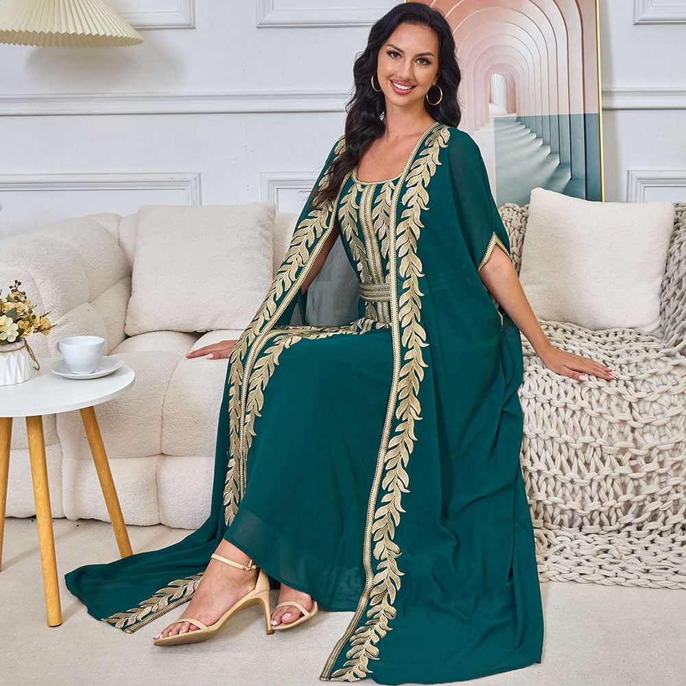 MT214 Middle East popular Summer New Muslim Cardigan Embroidered Robe Two-piece Dress Dress