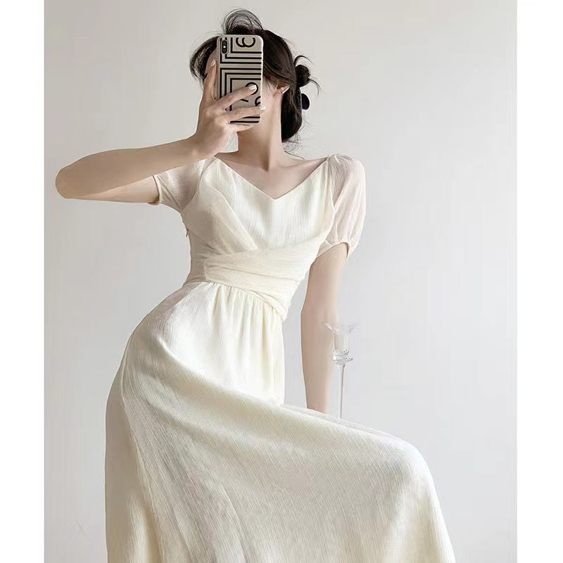 2025 Coffee break  dress niche design collar retro  summer high-end temperament gentle wind first love dress