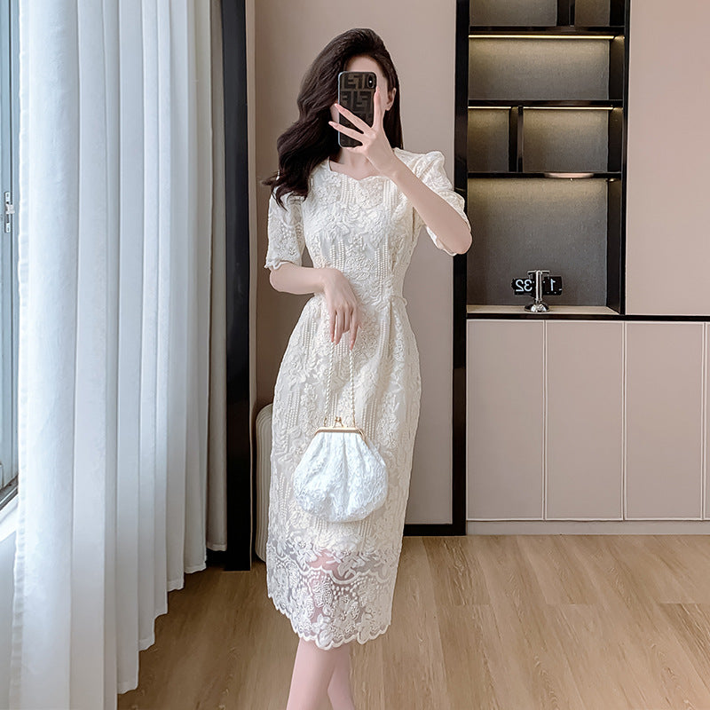 2025 summer new  fairy lace embroidered skirt women's chiffon temperament waist fashion dress women