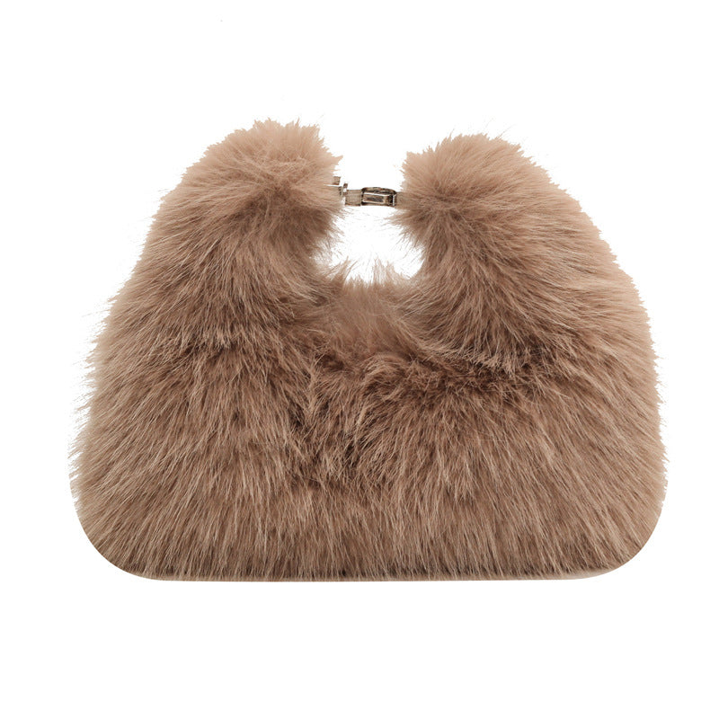 BENPAOLV 2025 Bag Women's  Winter New Soft Imitation Rabbit Hair Portable Women's Bag Small and cute one-shoulder messenger bag