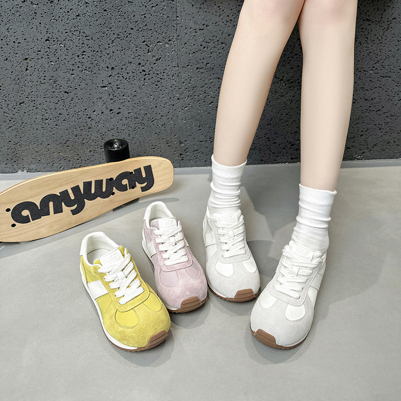 2025  Leather platform German training shoes women's  spring new Korean version versatile lace-up casual shoes heightening board shoes sports shoes
