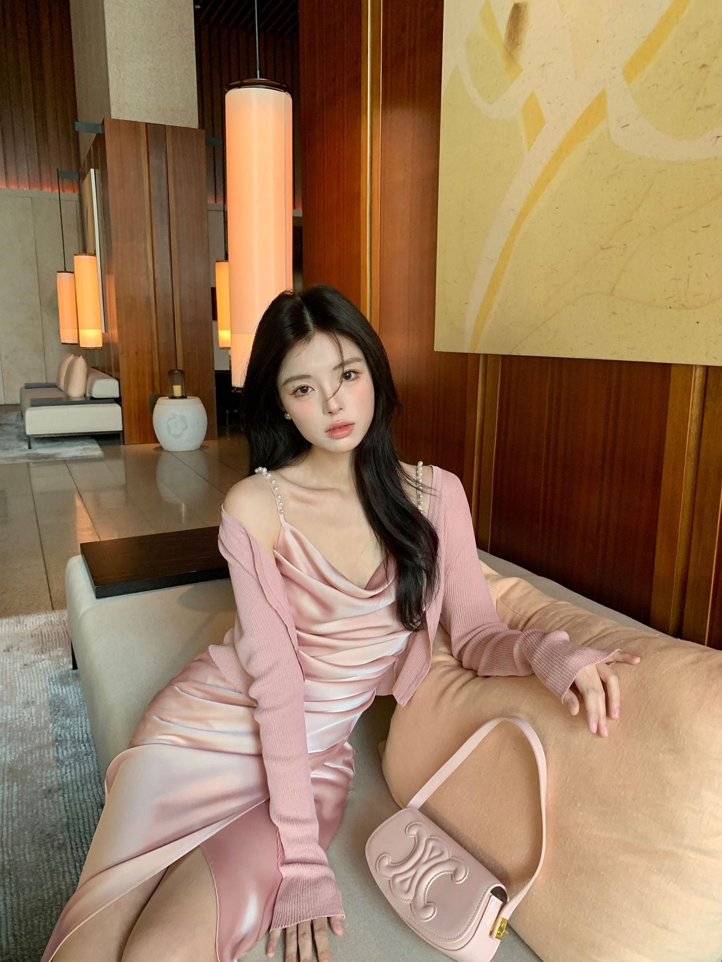 2025 spring and summer new high-waisted satin temperament suspender dress high-end long dress children 88169