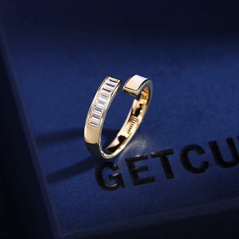 2025 Simple niche temperament zircon mother shell inlaid index finger tail ring 2022 new Korean version adjustable opening ring