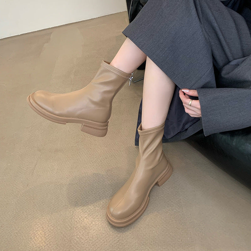 2025  thick-soled spring and autumn short boots women's winter new flat-bottomed Korean small naked boots fashion boots women's boots thin boots