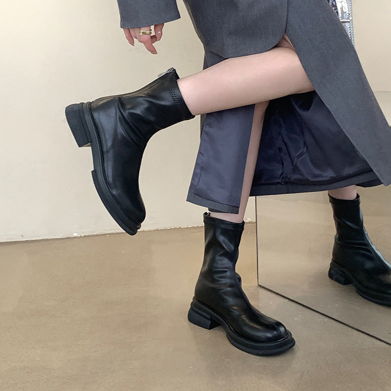 2025  thick-soled spring and autumn short boots women's winter new flat-bottomed Korean small naked boots fashion boots women's boots thin boots